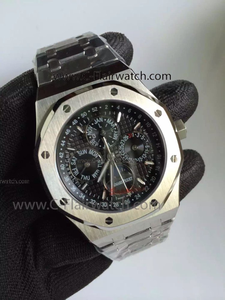 Fake Audemars Piguet Moon Phase Stainless Steel Black Face Watch